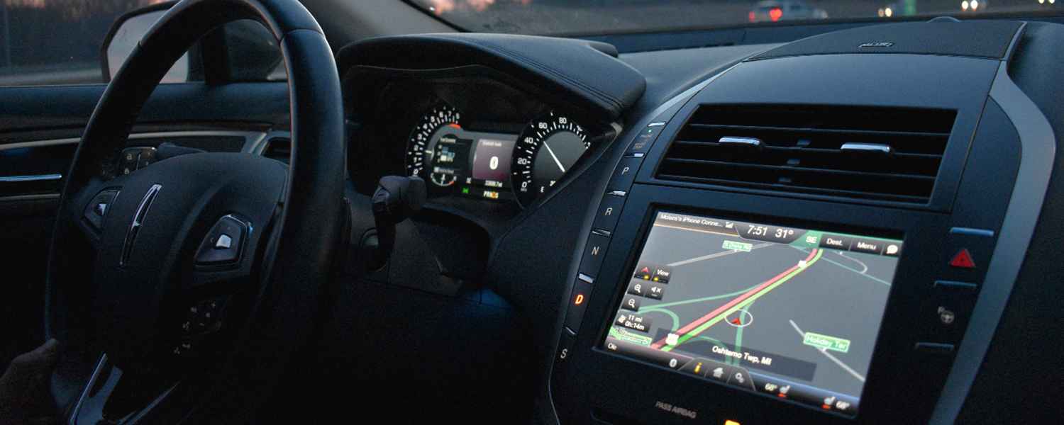 Factory navigation map and controls in an Audi dashboard