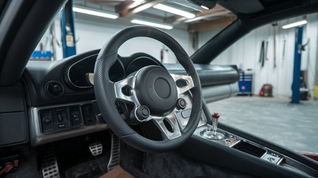 A professional photo of car steering wheel