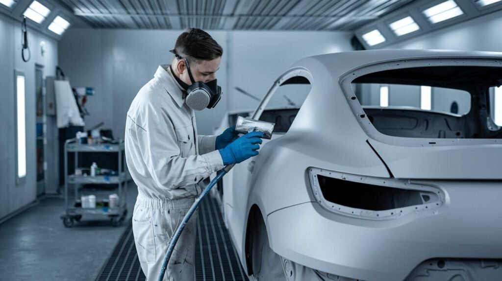 Car being prepped for a fresh paint job on old paint