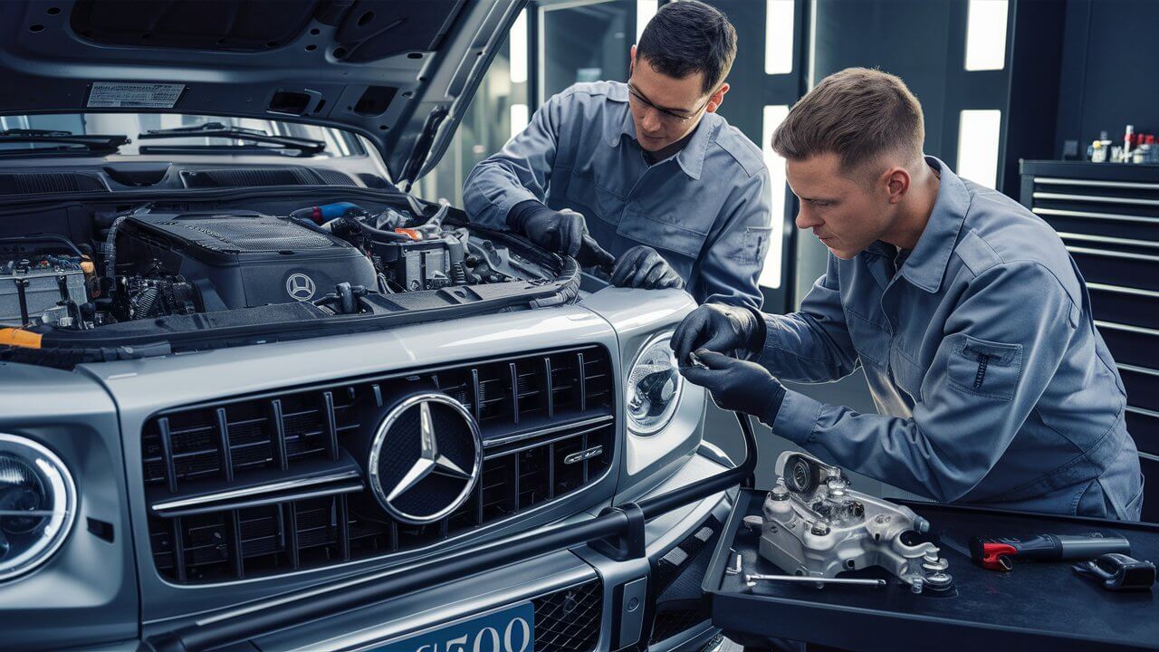 Mercedes G500 cooling system repair at Mechanics in Al Quoz