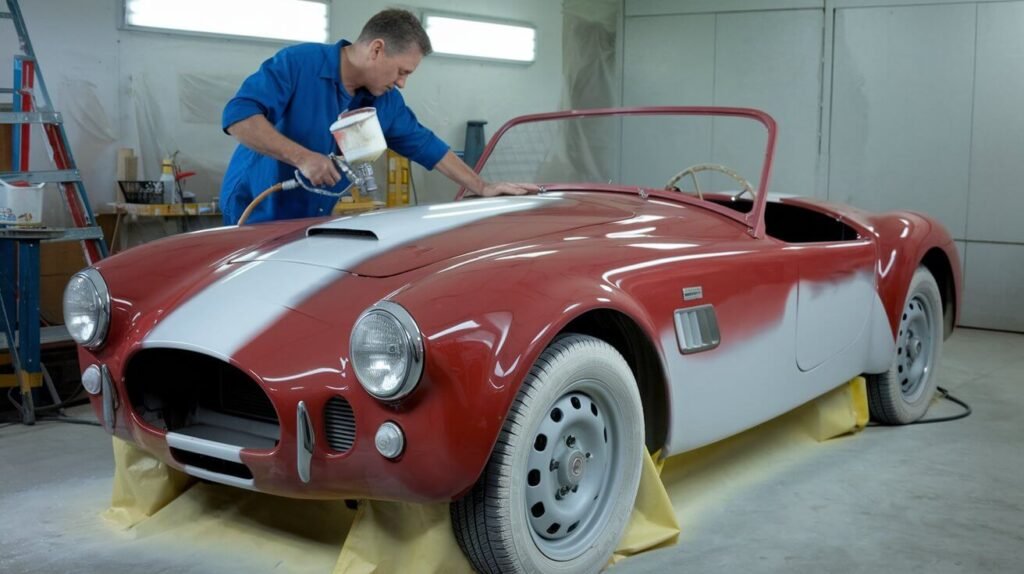 Spray painting a car's body over previous paint