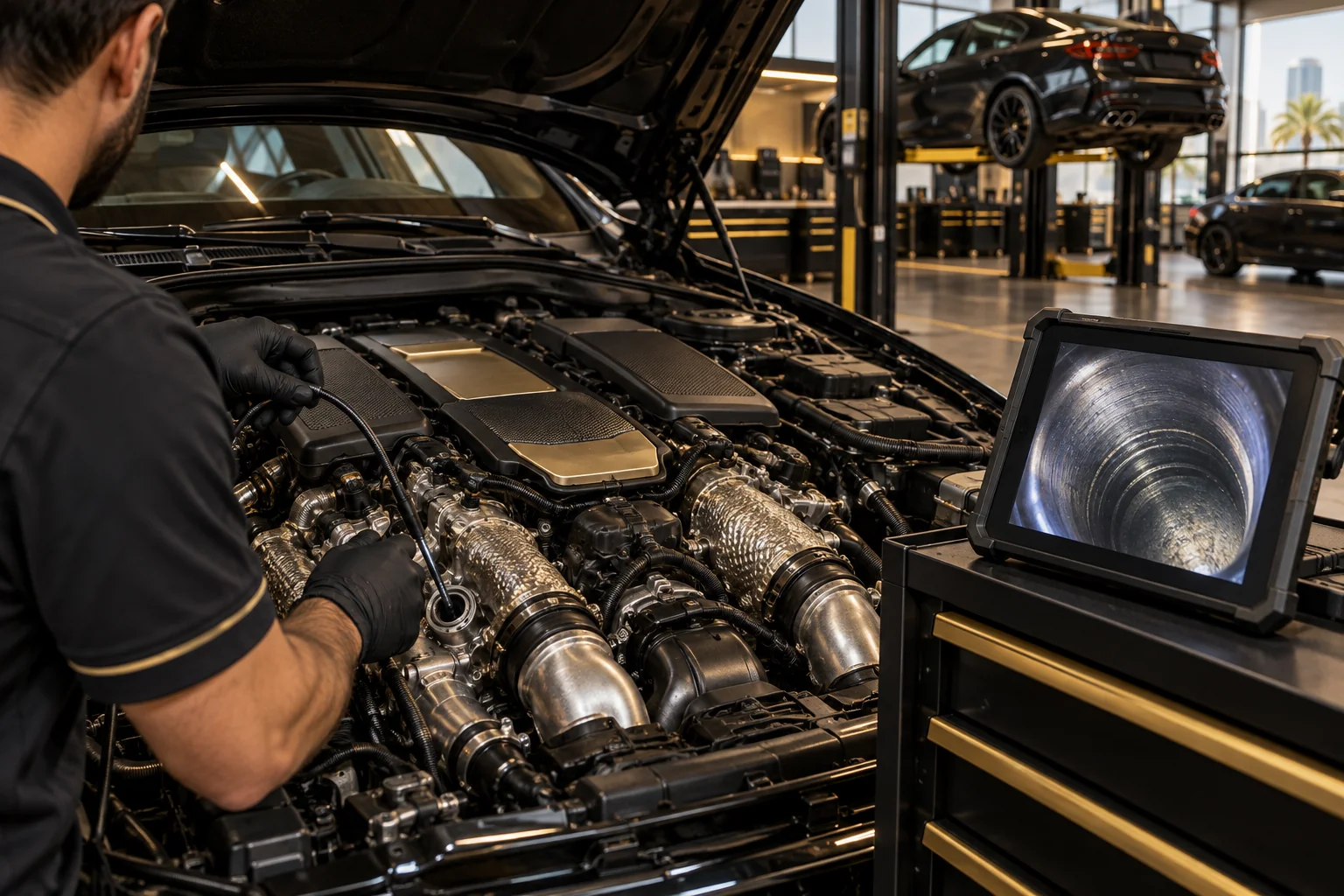 German V8 engine during a service