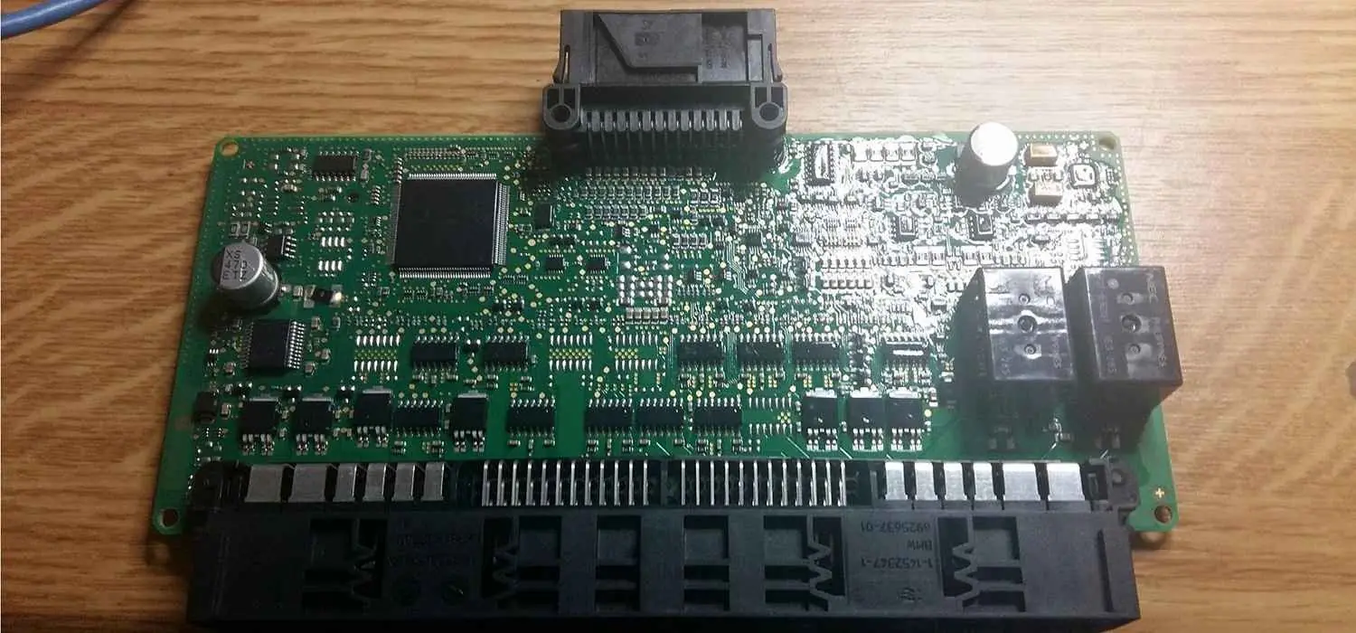 Exposed footwell module circuit board with its electrical connectors