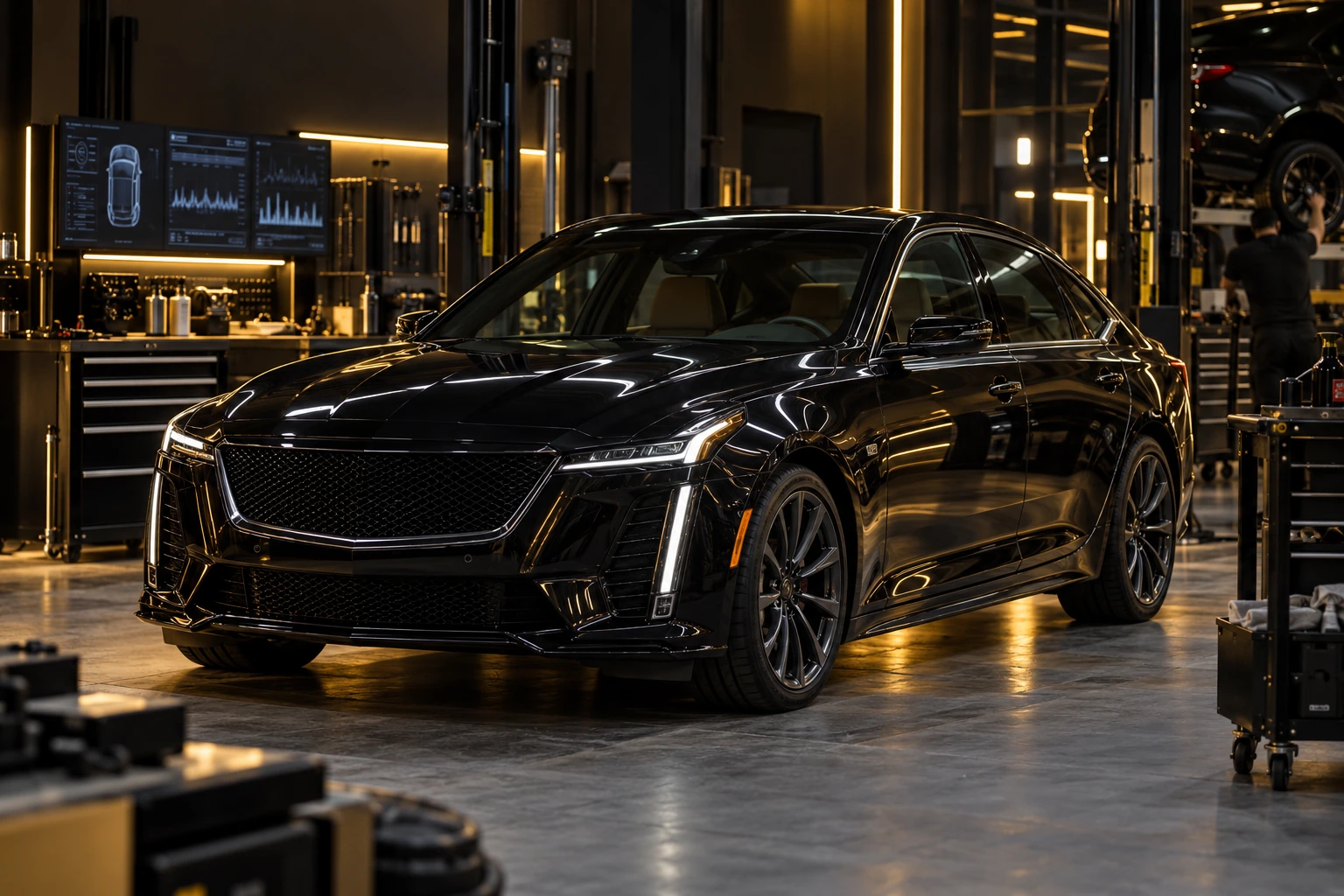 Cadillac CT5 saloon parked inside the workshop