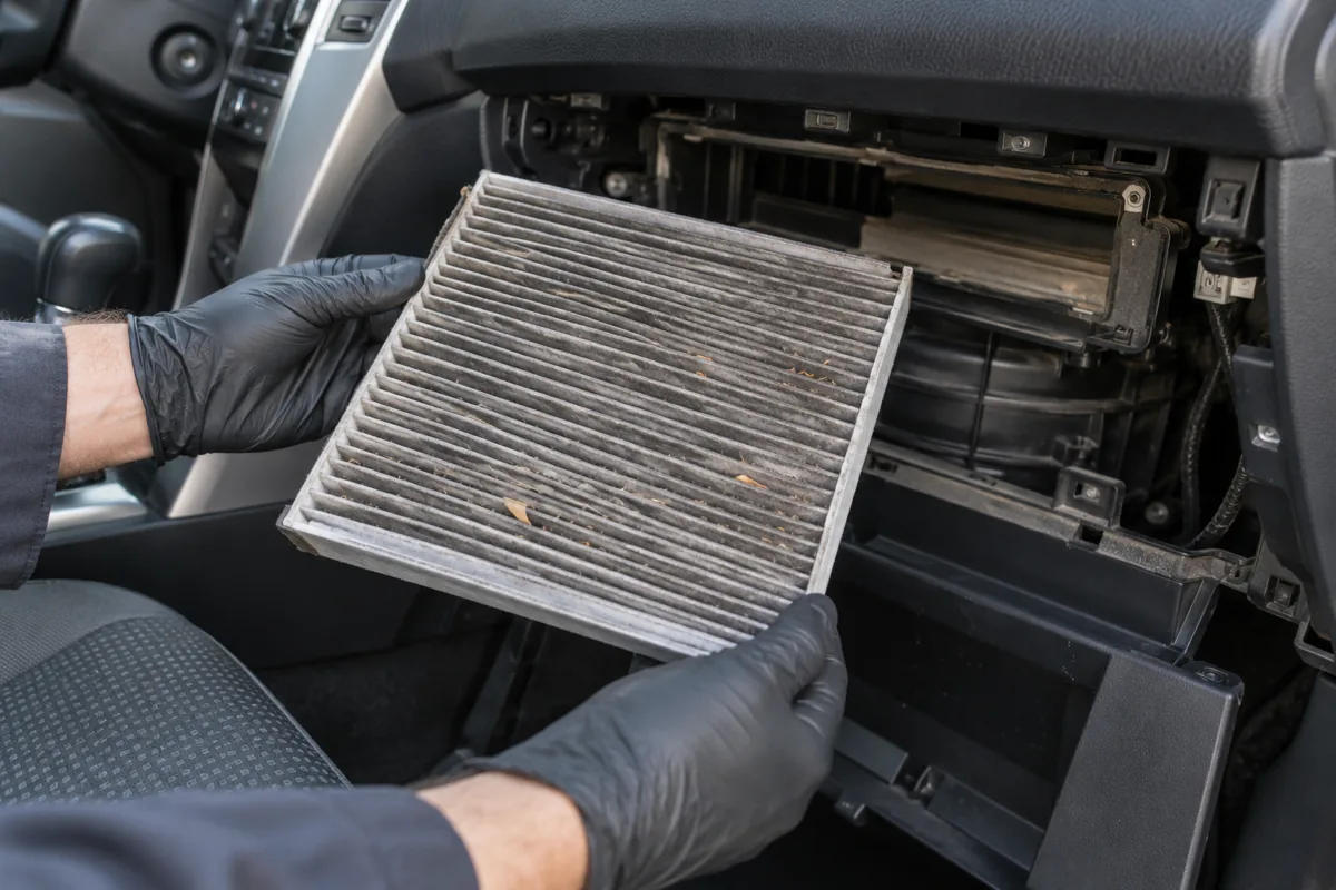 Removed pleated cabin air filter beside glovebox access