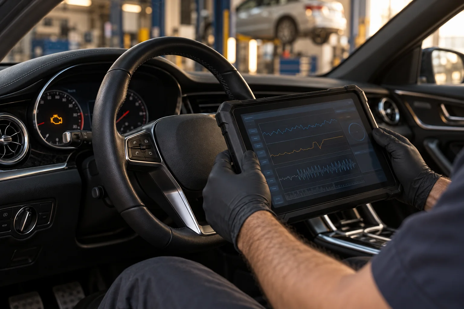 Diagnostic tablet showing a sensor warning