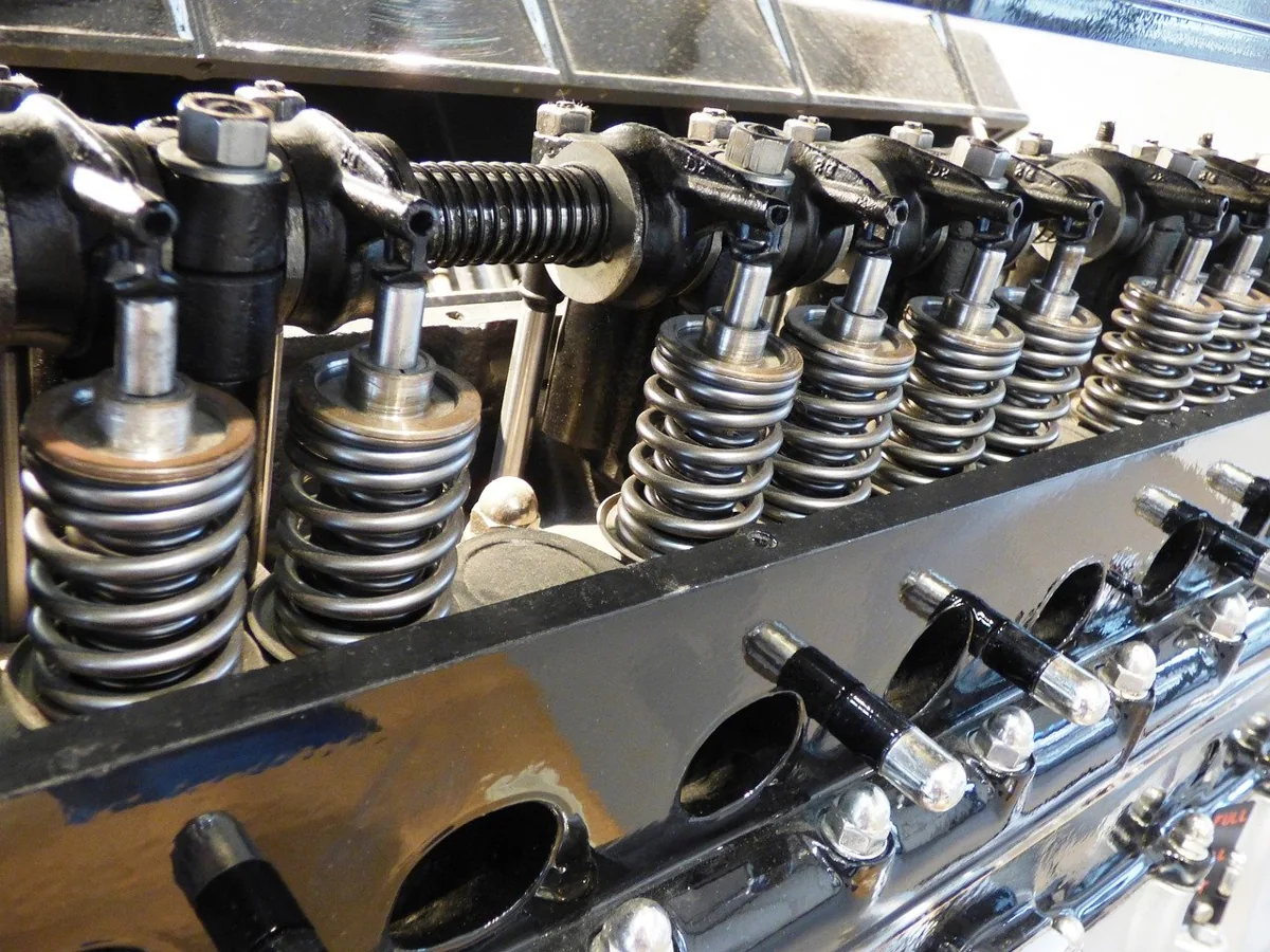 Cylinder head with valve springs and rocker components