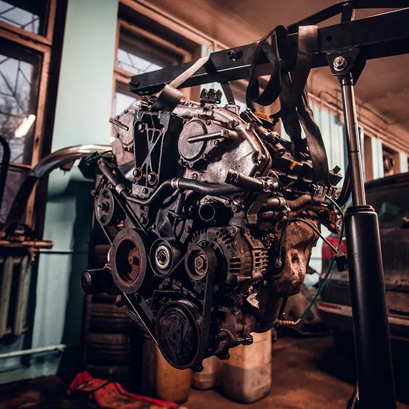 Engine removed from a vehicle for inspection