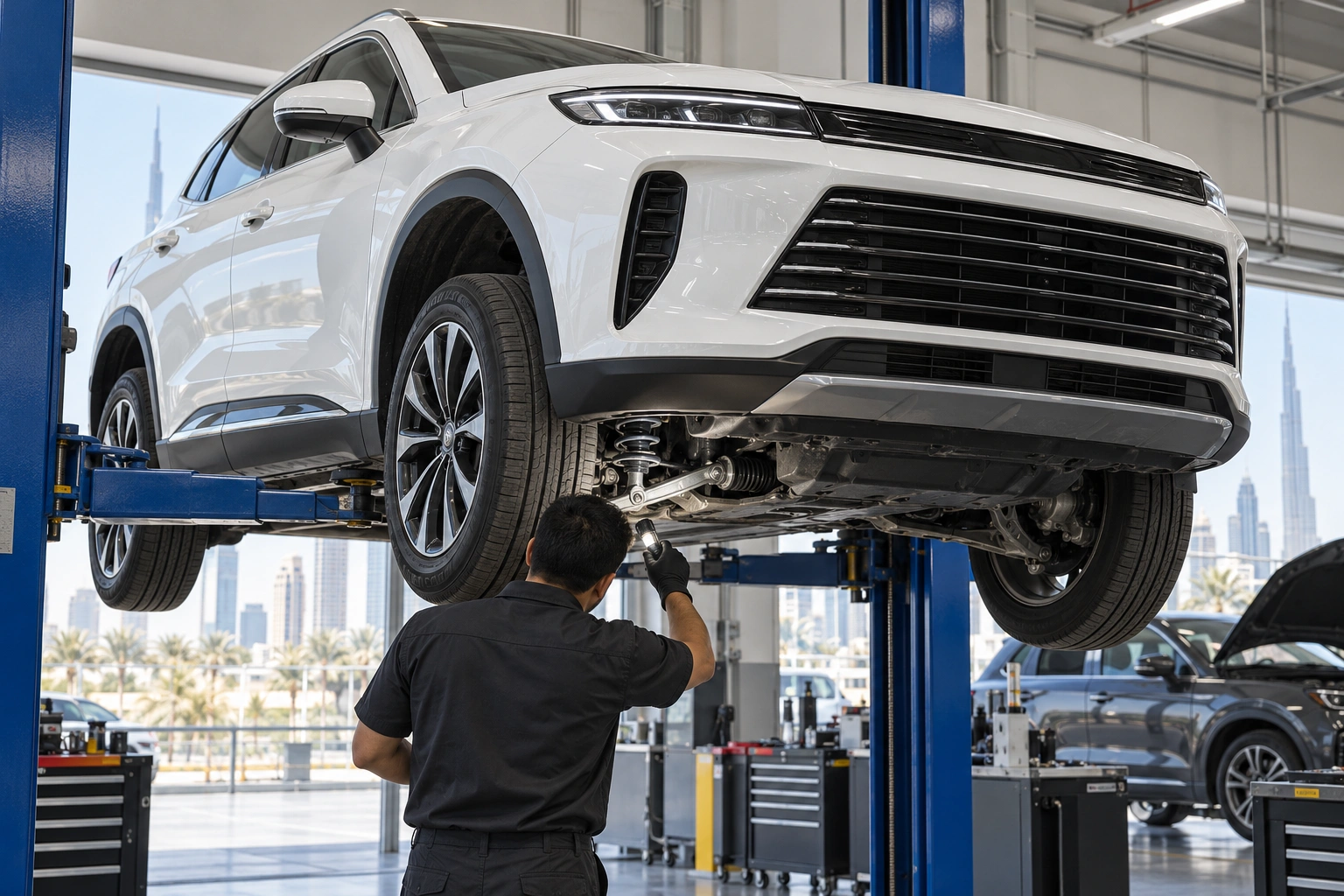 Front suspension inspection on an Exeed LX