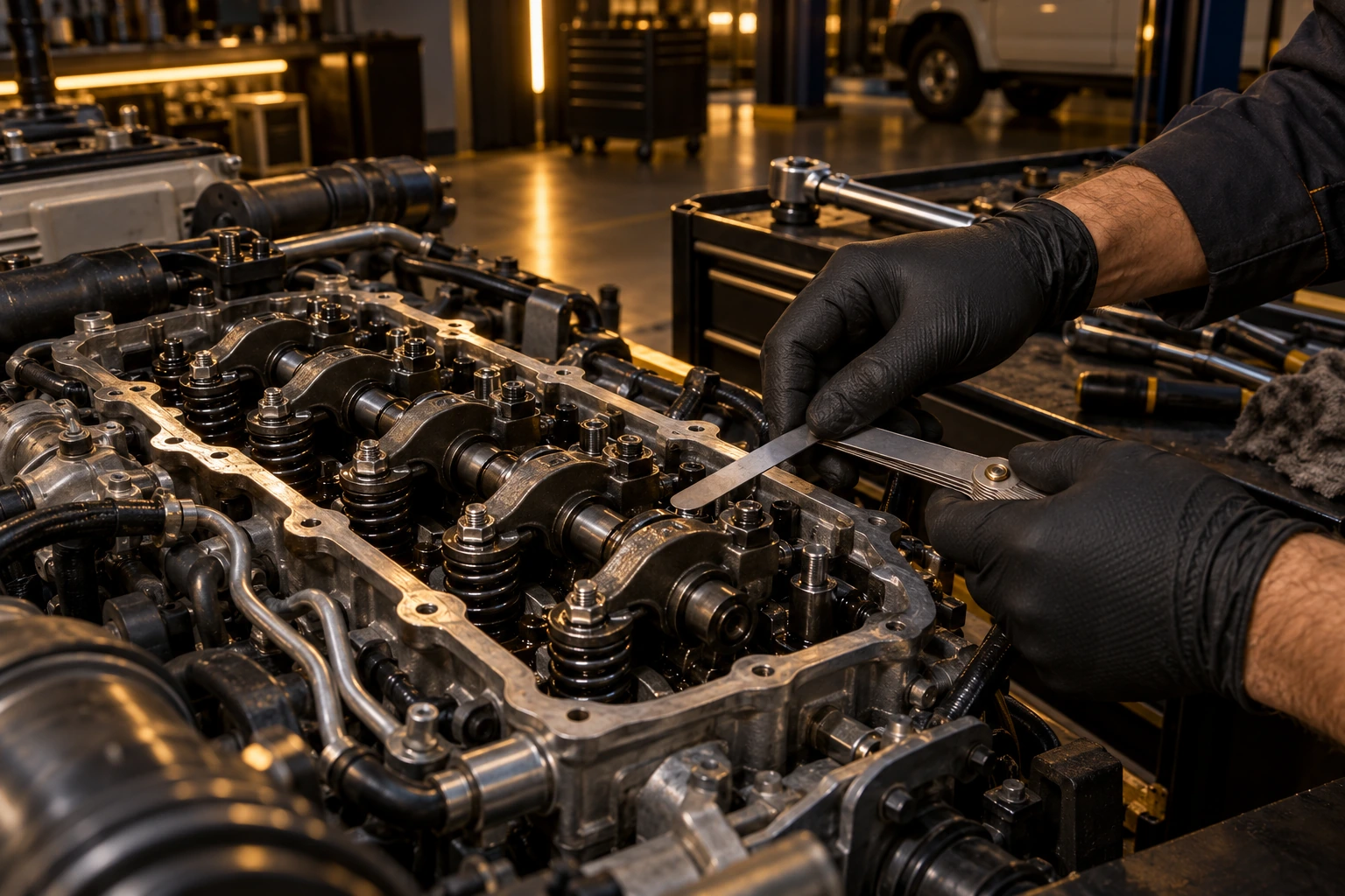 Isuzu diesel valve clearance check using a feeler gauge