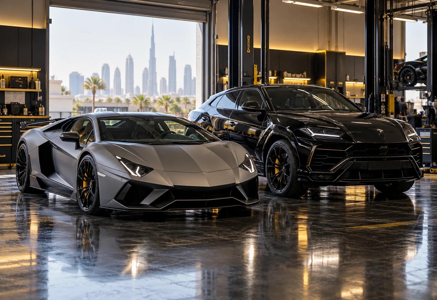 Italian supercars in the workshop