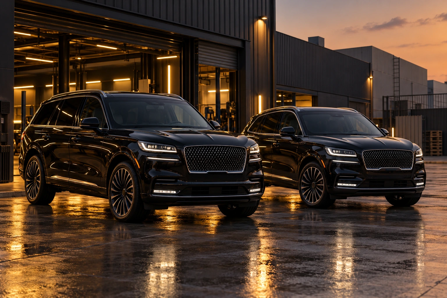 Lincoln Aviator and Nautilus parked together at dusk