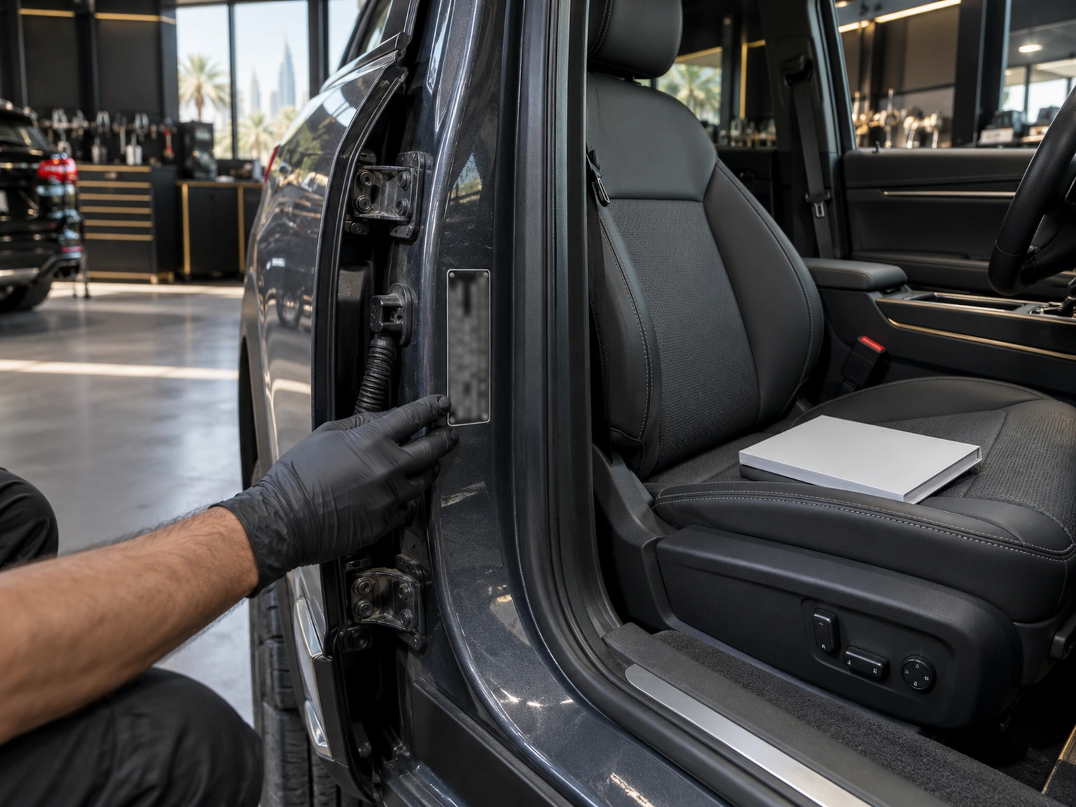 SUV door pillar VIN and service booklet check