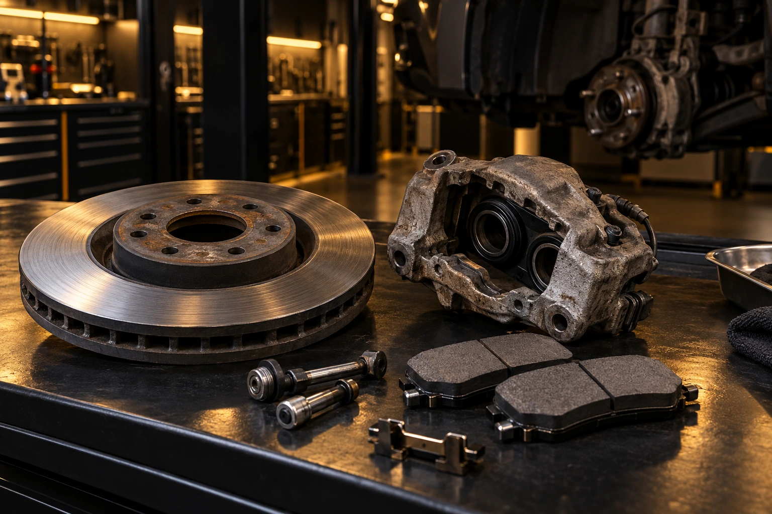 Removed brake caliper and disc with new brake pads