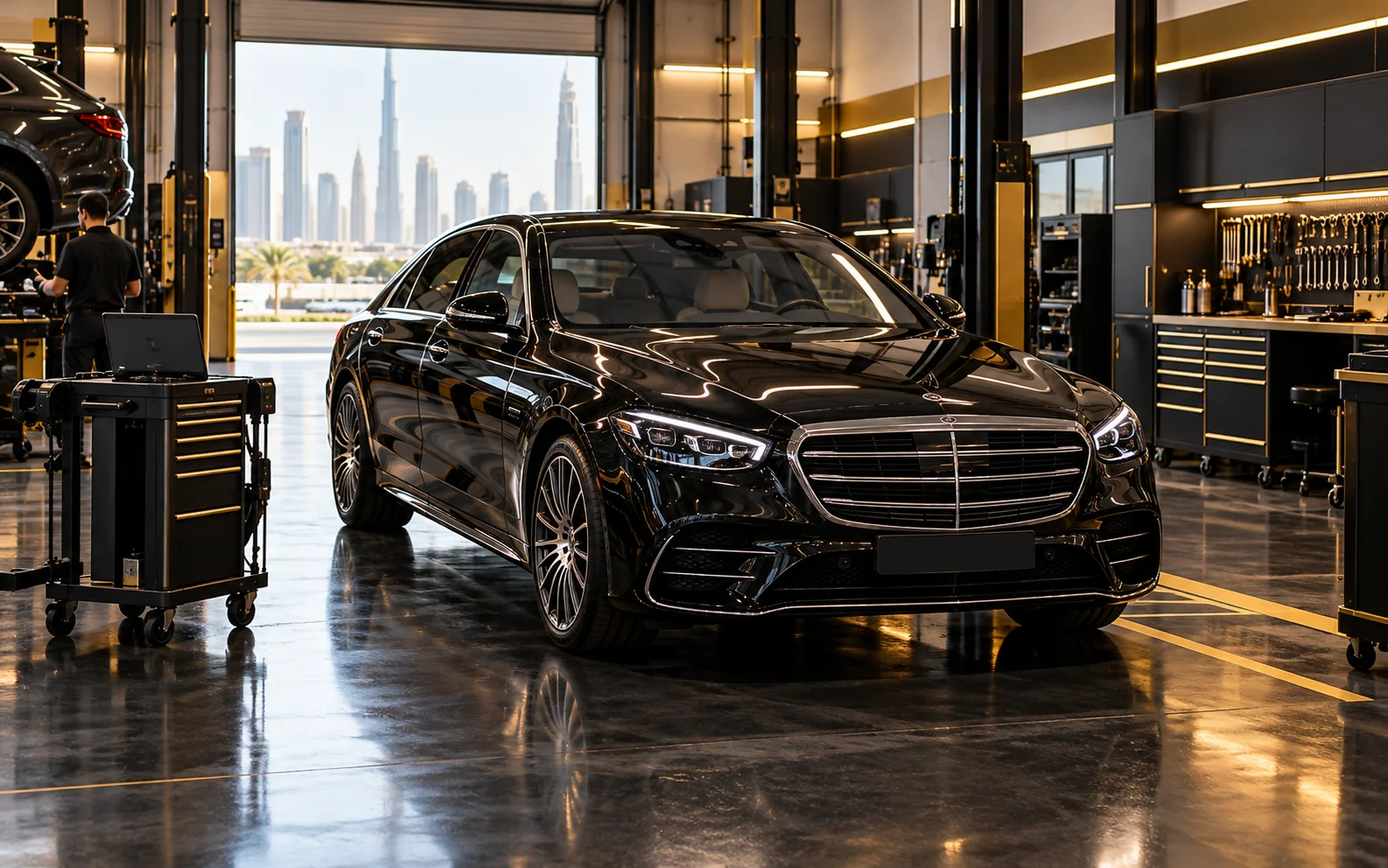 Mercedes-Benz in a workshop bay