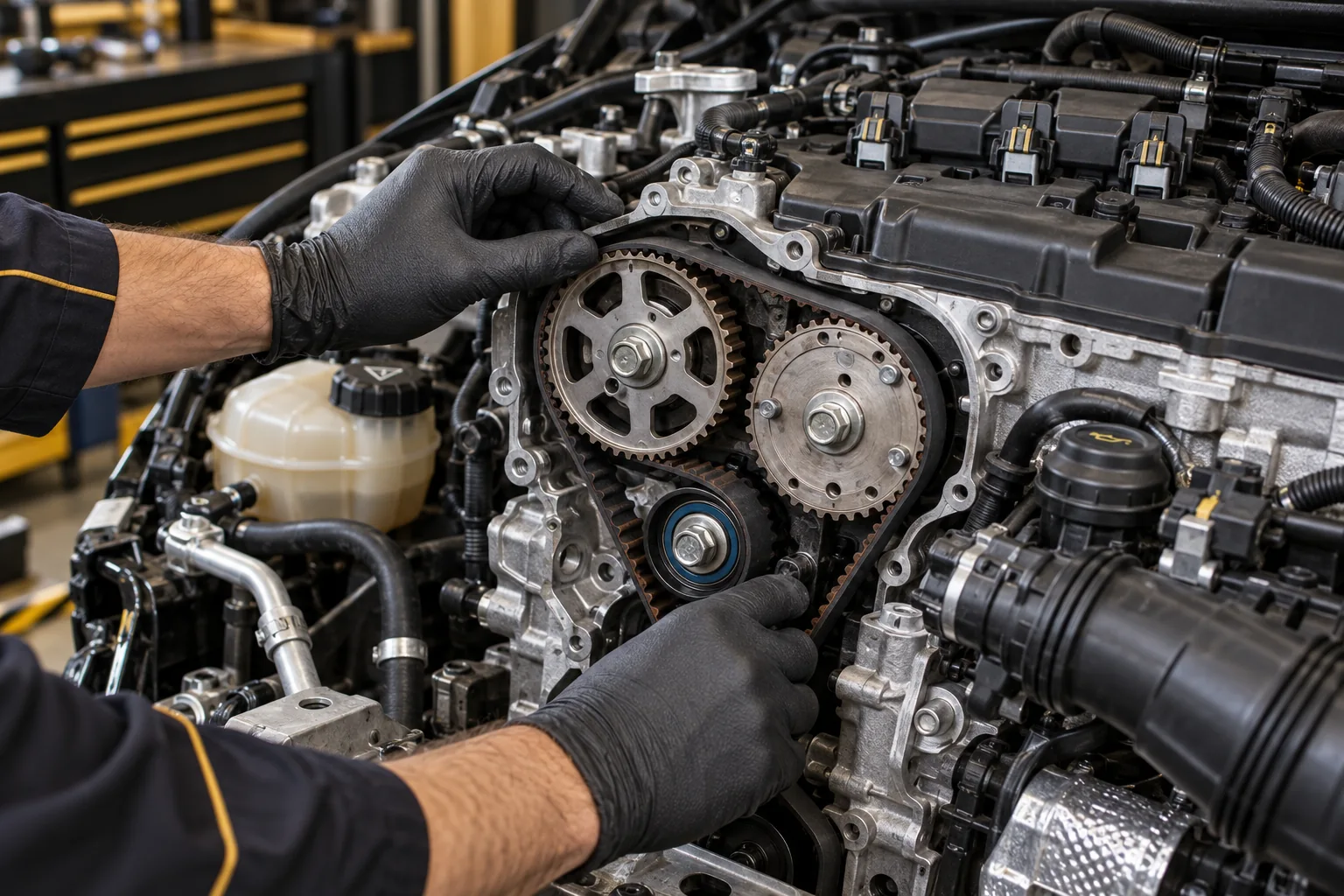Inspection of a compact petrol engine timing area