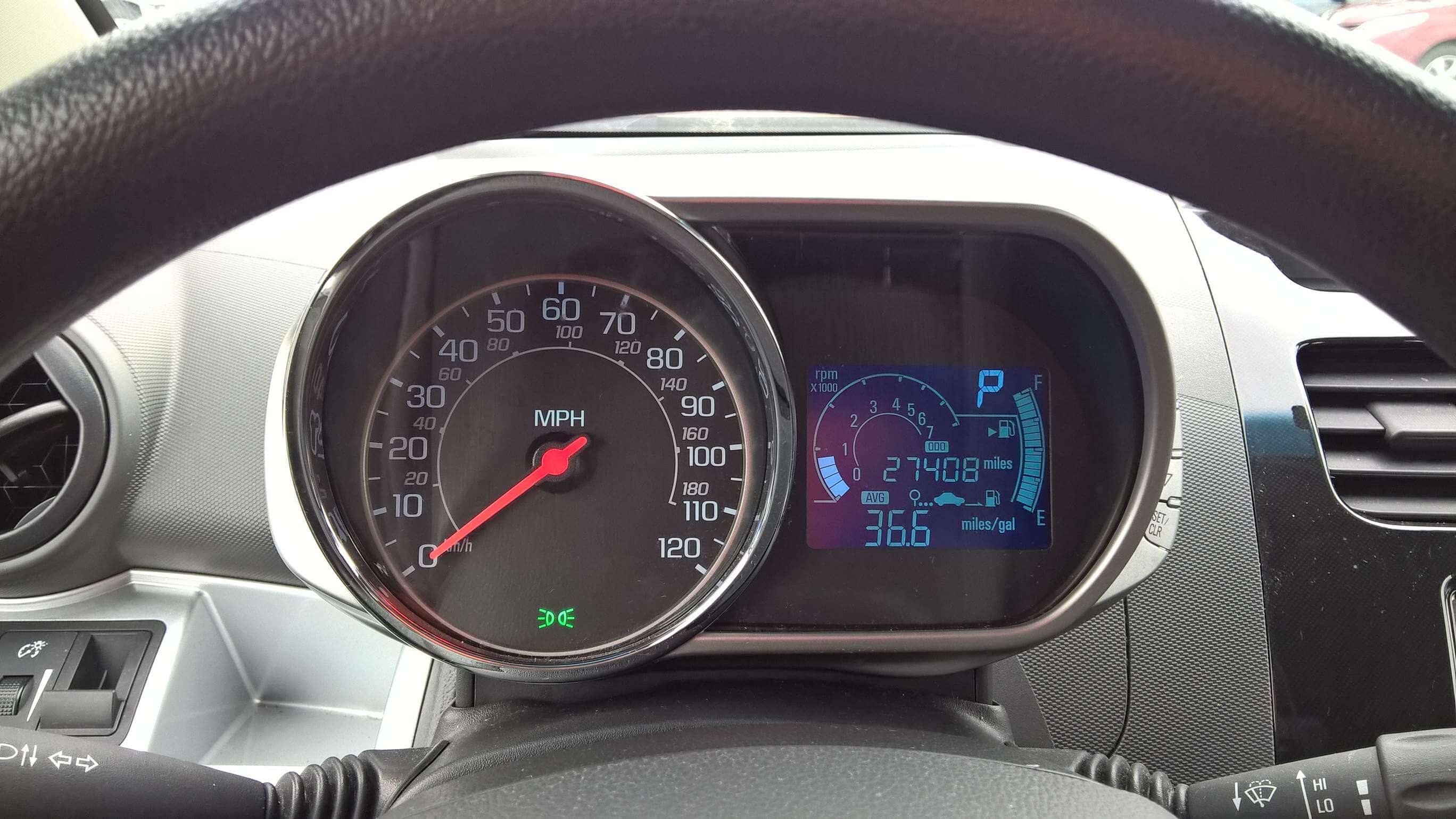 Tyre pressure warning light on a car dashboard