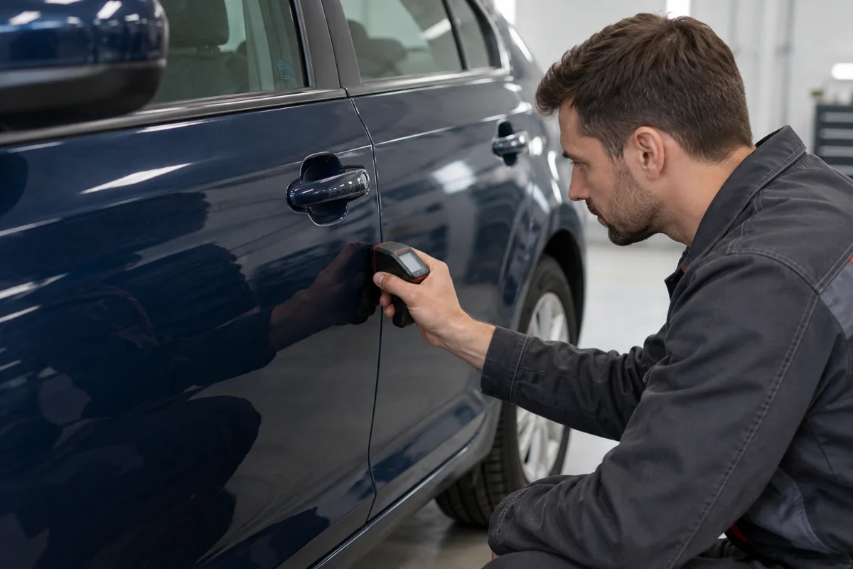 Body panels checked for damage after an accident