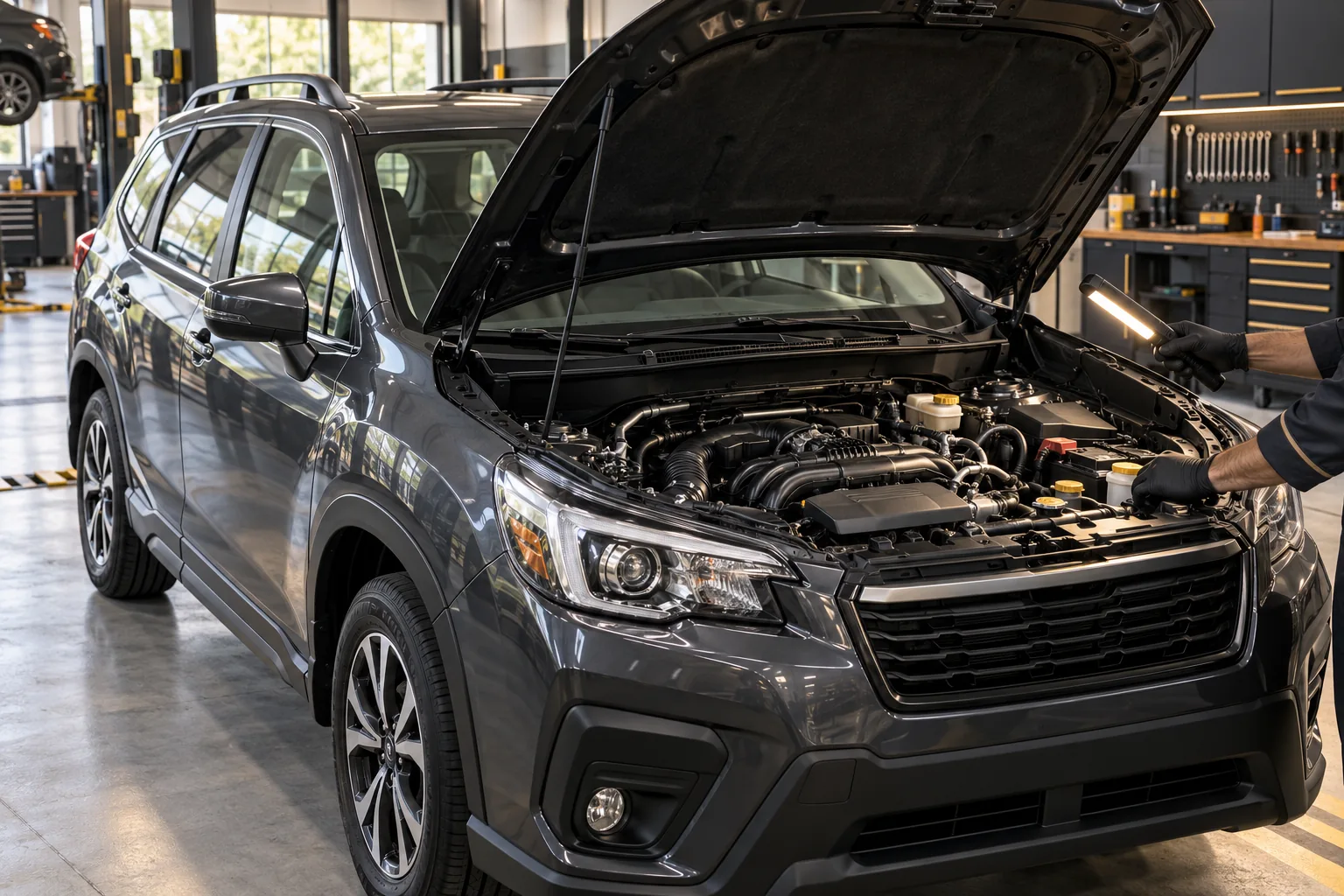 Illustrative Subaru-style petrol engine condition inspection