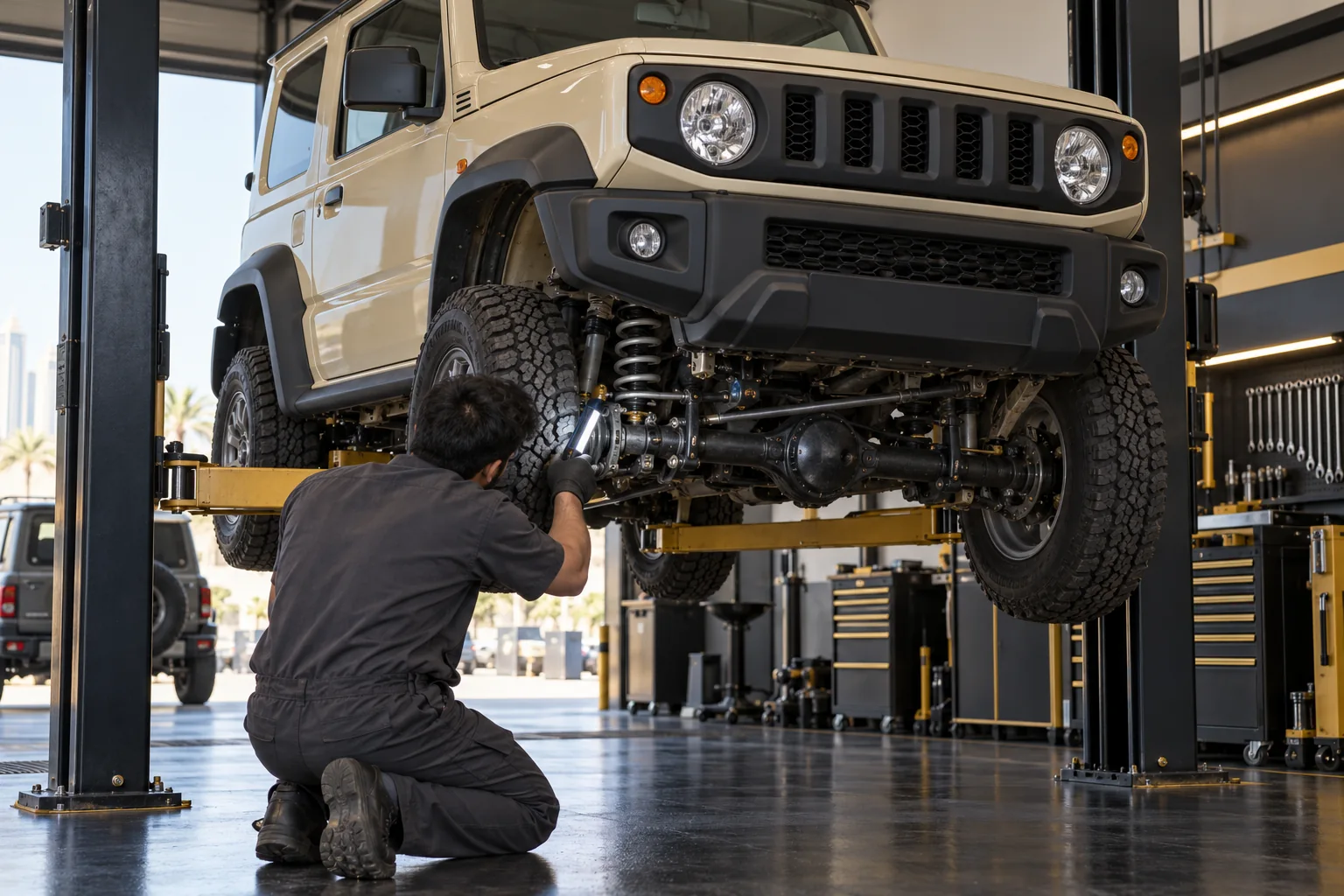 Illustrative Suzuki Jimny axle and steering inspection