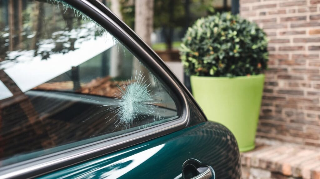 A car parked under a tree with scratches